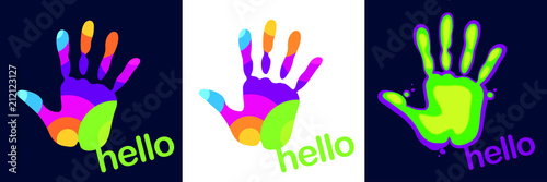 Logo imprint hand paint spot bright colorful stylized give five set hello give five