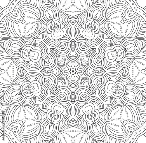 Vector uncolored pattern for coloring book. Mandala.