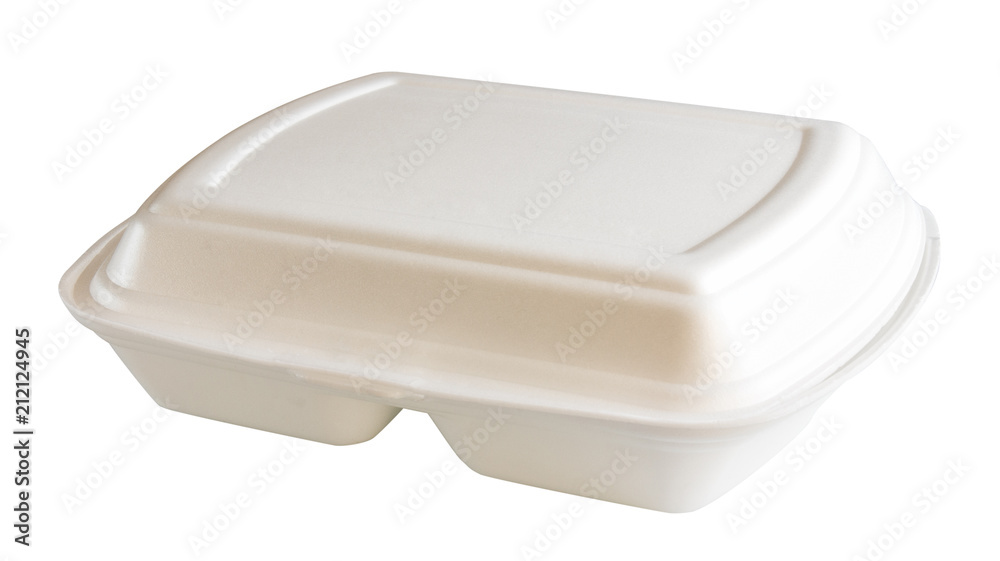 closed foam container for food with sections isolated on white background closed foam container for food with sections isolated on white background