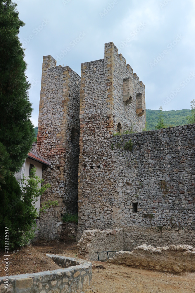 View inside Manasija monastery to the walls, Despotovac, Serbia