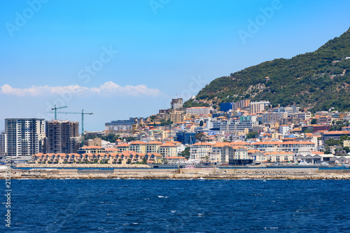 Fototapeta Naklejka Na Ścianę i Meble -  Day view to Gibraltar rock from sea, architecture of Gibraltar