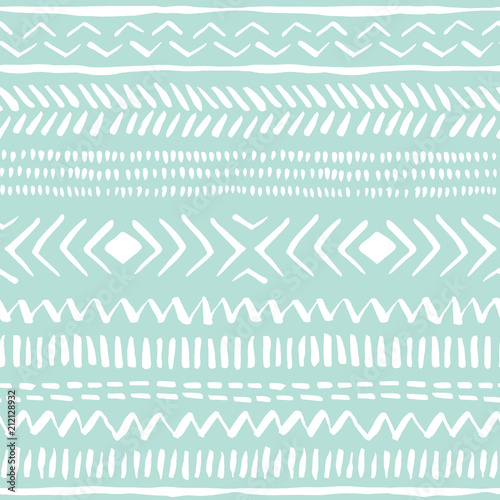 Wallpaper Mural Hand drawn white tribal pattern on mint background vector seamless pattern