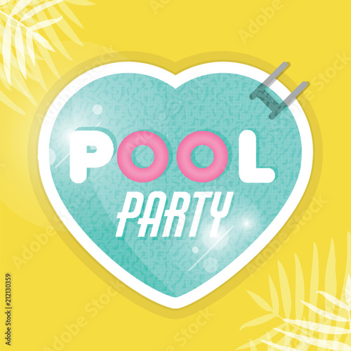 Pool party flyer, poster, invitation or banner template. Swimming pool heart. Vector illustration flat design