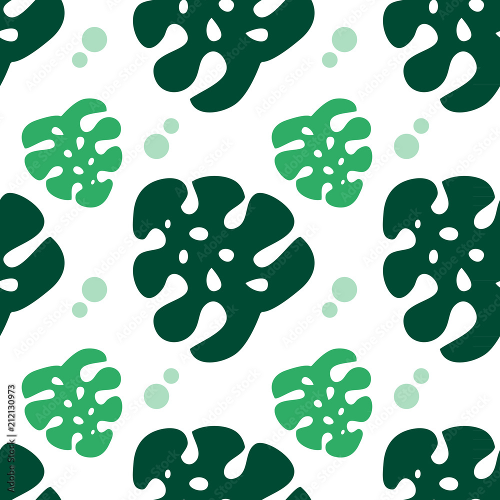 Fototapeta premium Monstera leaves pattern. Vector illustration, flat design