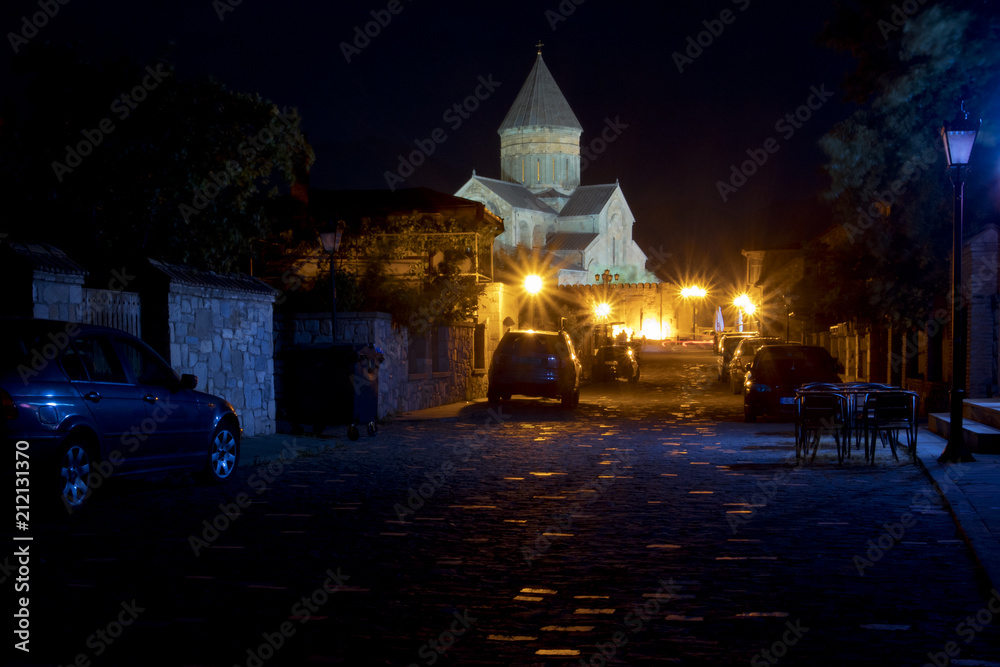 Svetitskhoveli Cathedral in Mtskheta Georgia at night 