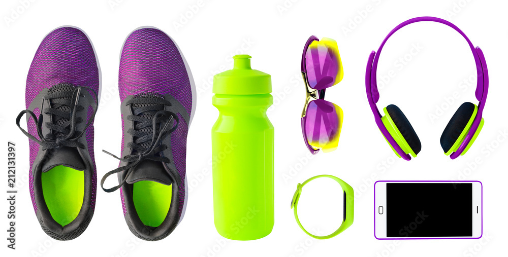 Φωτογραφία Top view of sport accessories and equipment for fitness and running