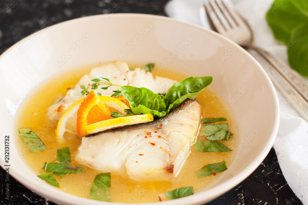 Fried cod with citrus butter sauce Fried cod with citrus butter sauce