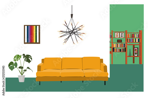 vector interior design illustration. living room furniture. sitting room decor.