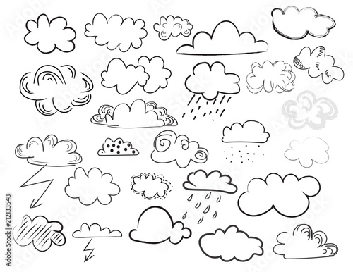 vector clouds doodle collection. weather forecast elements. hand drawn cartoon clouds.