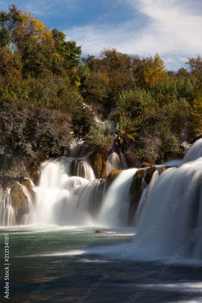 Fototapeta premium Swollen waterfall after heavy rains on Krka River, Krka national park in Croatia
