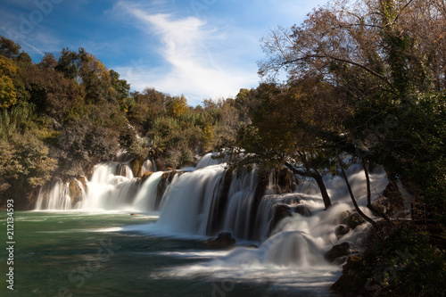 Swollen waterfall after heavy rains on Krka River  Krka national park in Croatia