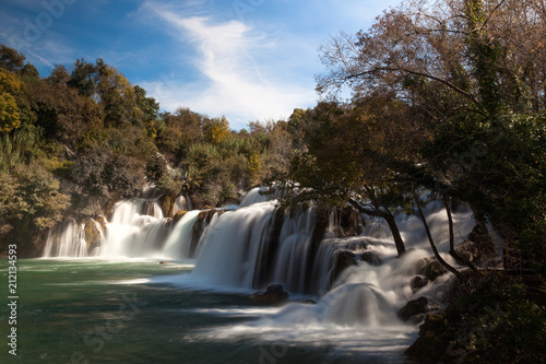 Swollen waterfall after heavy rains on Krka River, Krka national park in Croatia