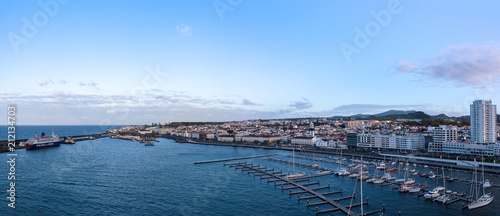 city view with harbor at Ponta Delgada, capital city of the Azores at Sao Miguel Island © liquid studios