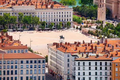 Fototapeta Naklejka Na Ścianę i Meble -  Aerial view of Place Bellecour, Lyon, France