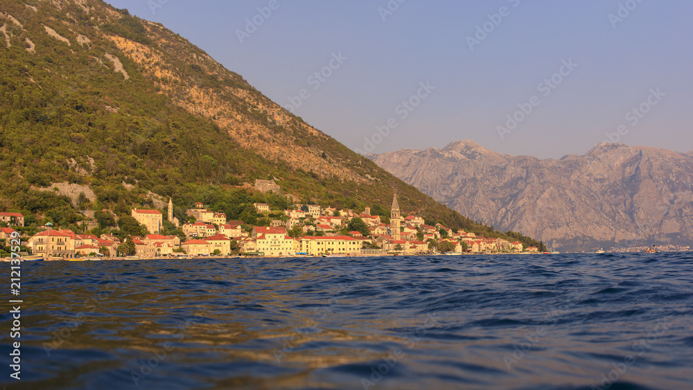City of Perast seen from the Kotor Bay, Montenegro