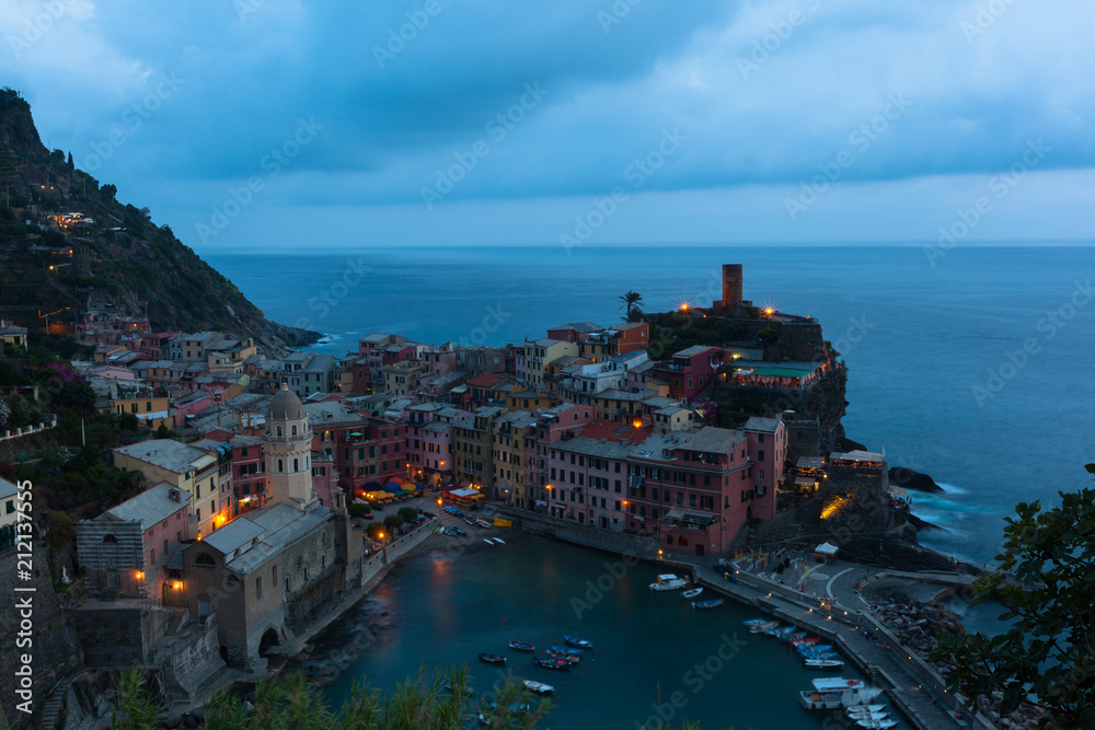 Vernazza lights; Cinque Terre national park, Italy