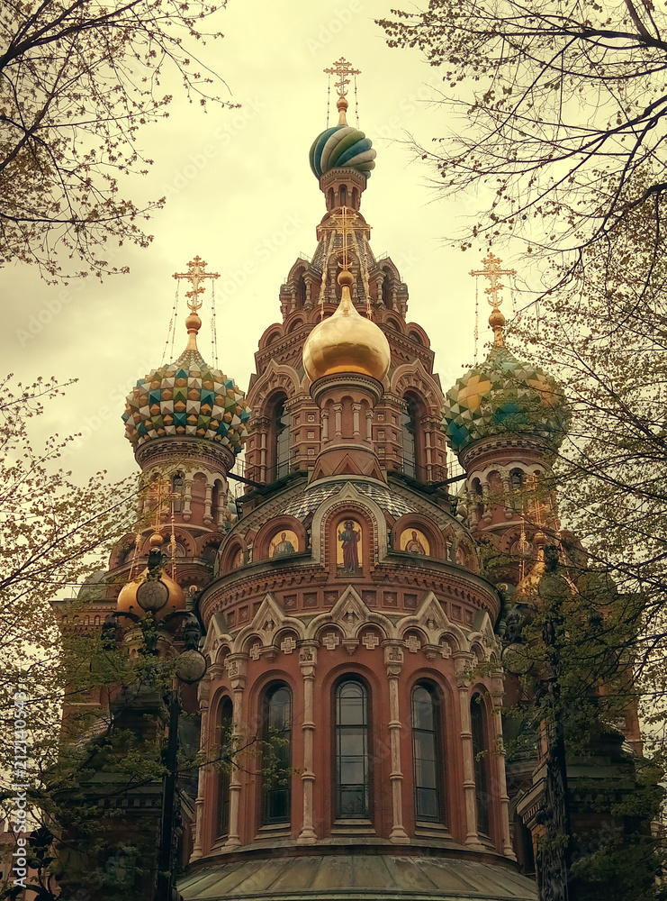 Cathedral of the Resurrection of Christ in Saint Petersburg, Russia. Church of the Savior on Blood.Tinted photo.