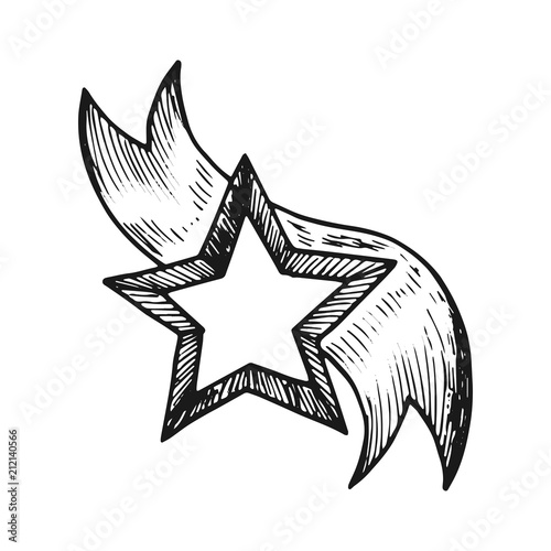 star with ribbon award and prize vector sketch isolated