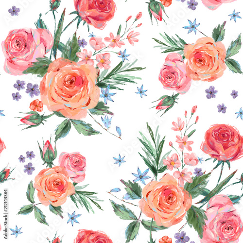 Vintage seamless pattern wuth pink roses © depiano