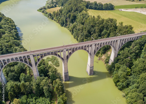 Aerial view of Grandfey railroad bridge in Switzerland, Canton of Fribourg