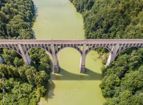 Aerial view of Grandfey railroad bridge in Switzerland, Canton of Fribourg © Mario