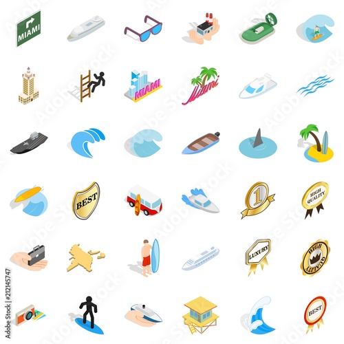 Sea boat icons set. Isometric style of 36 sea boat vector icons for web isolated on white background