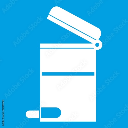 Steel trashcan icon white isolated on blue background vector illustration