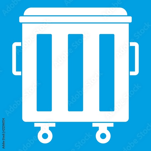 Metal trashcan icon white isolated on blue background vector illustration