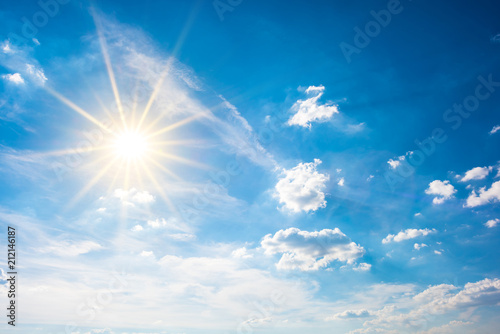 Summer background, wonderful blue sky with bright sun photo