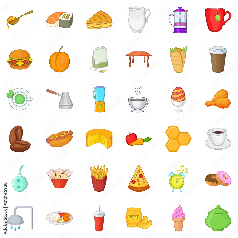 Great breakfast icons set. Cartoon style of 36 great breakfast vector icons for web isolated on white background Great breakfast icons set. Cartoon style of 36 great breakfast vector icons for web isolated on white background