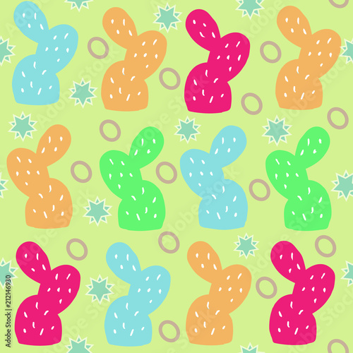 Cactus and Oval Shapes on Yellow Background,Punchy Pastel Colors-Modern Cactus and sacculents