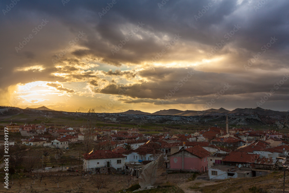 View on turkish village in the evening