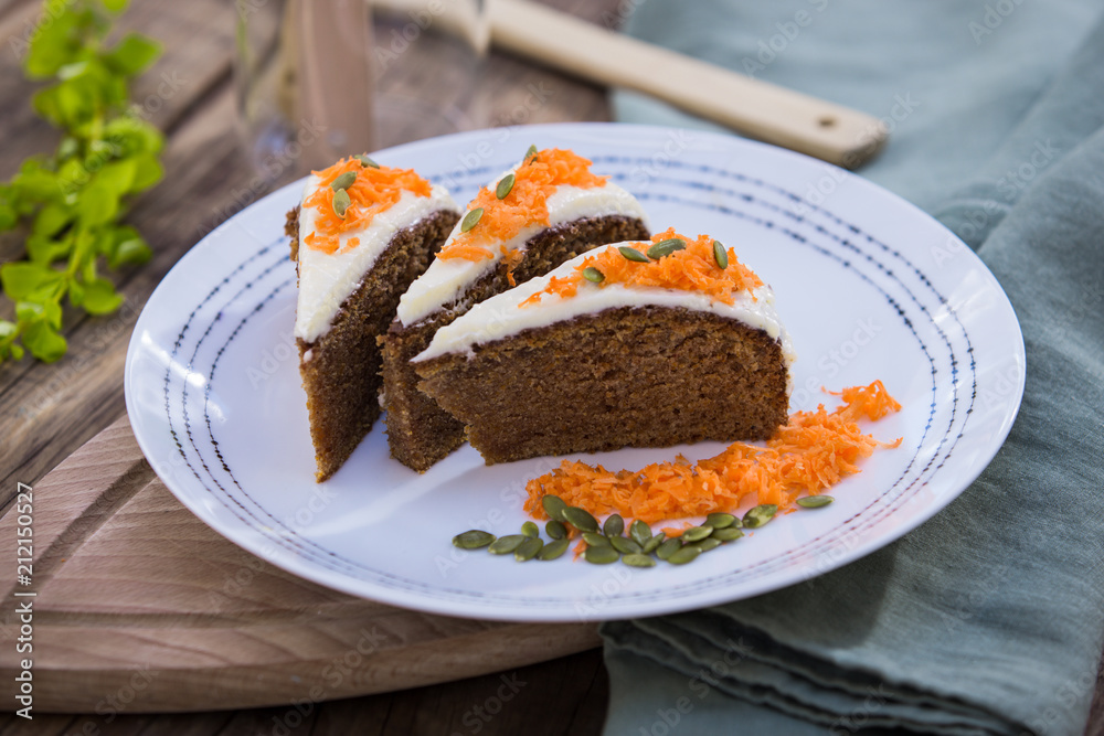 Healthy carrot cake on a plate