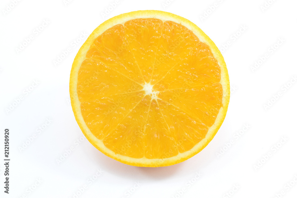 orange cut in half on white background close-up orange cut in half on white background close-up