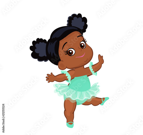 Vector cute little baby African American ballerina in  tutu dresses. Vector illustration isolated on white background.