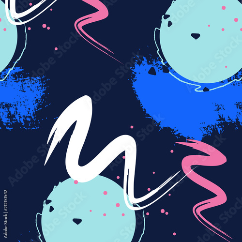 Deep blue cosmic brush stroke pattern. Minimal underwatter painterly slasp. Acrylic shapes magnificent print. Modern summer expressive vector art