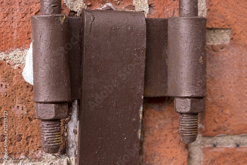 Wallpaper Mural industrial background vertical metal plate long bolt close-up on brick-based design urban design grunge Torontodigital.ca