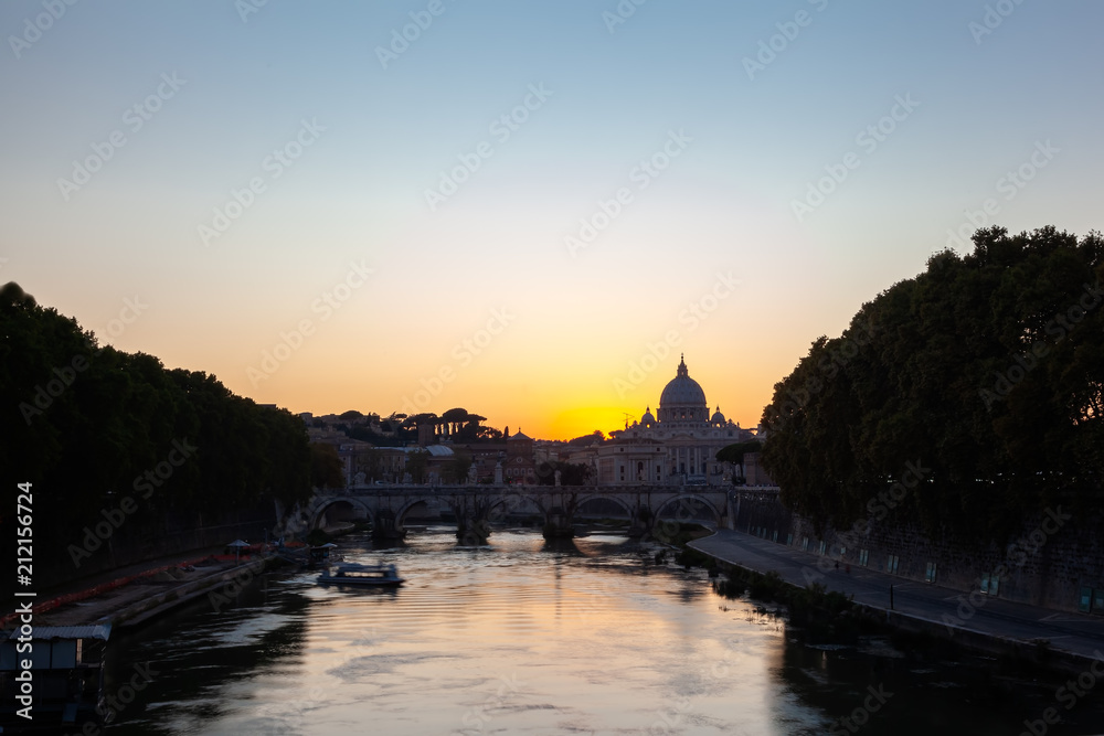 Dusk in Rome, St Peters basilica in background