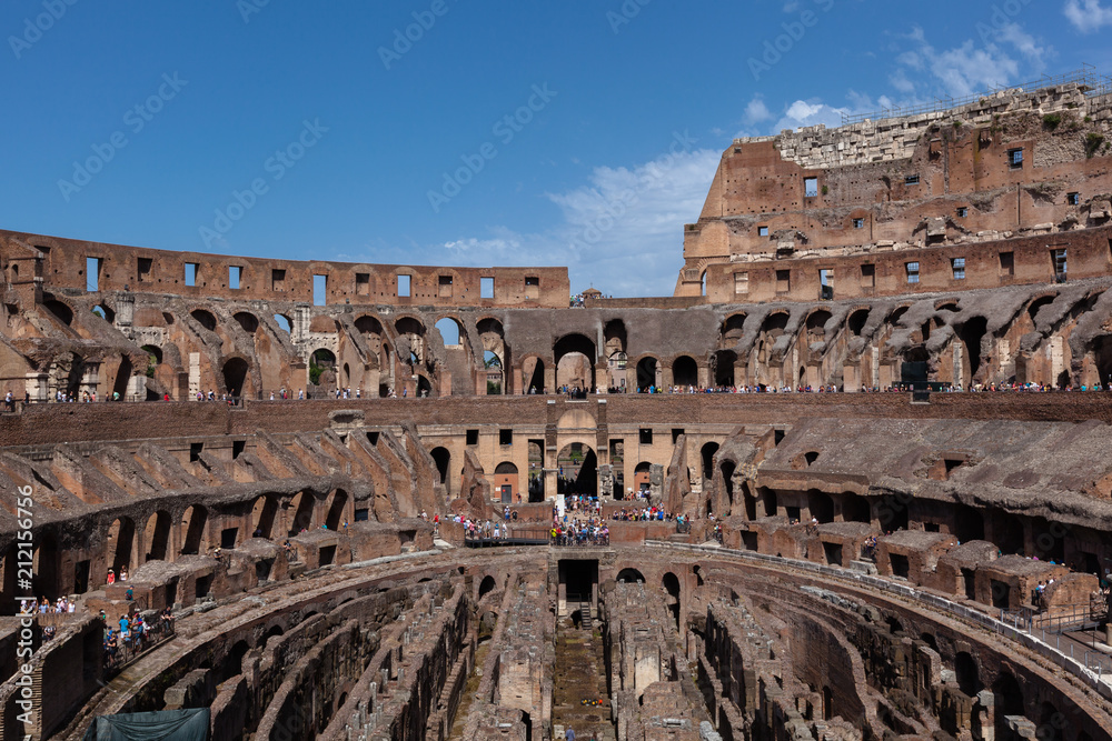 Interior of the great stadium Colosseum, Rome, Italy