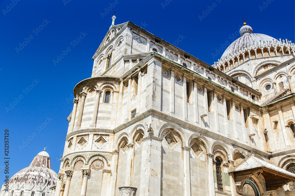 Pisa Cathedral dome, close-up details in Pisa town, Tuscany, Italy


