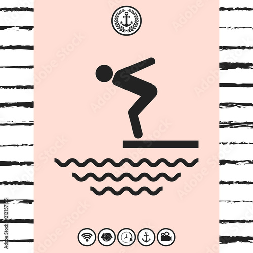 Swimmer on a springboard, Jumping into the water - icon