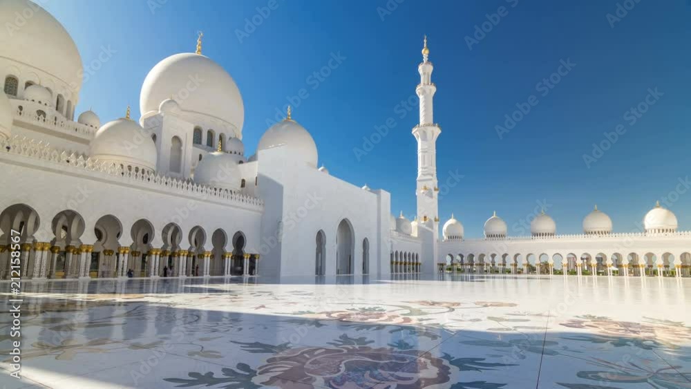 Sheikh Zayed Grand Mosque timelapse hyperlapse in Abu Dhabi, the capital city of United Arab Emirates