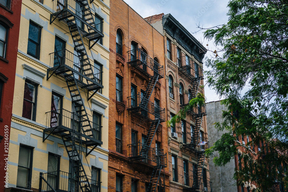 Fototapeta premium Brick residential buildings in East Village, Manhattan, New York City.