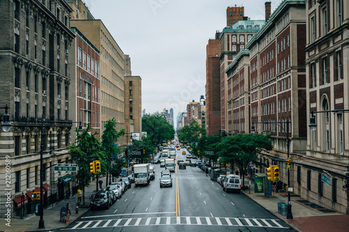 Broadway, seen at Columbia University in Morningside Heights, Manhattan, New York City.
