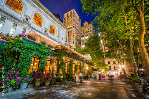 Bryant Park at night, in Midtown Manhattan, New York City