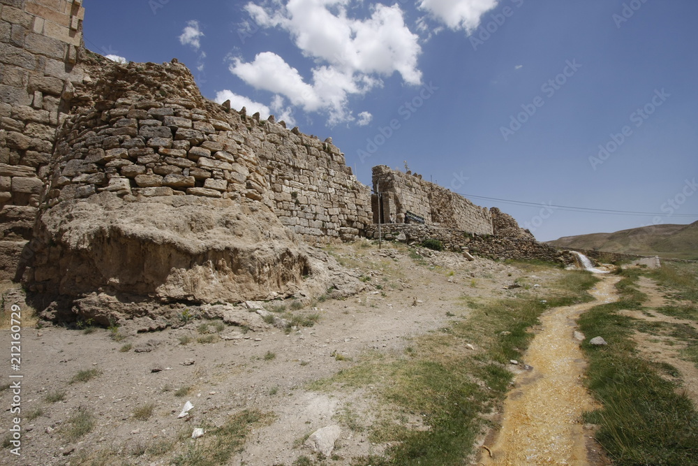 Outer walls of the Takht-e Soleyman, an archaeological site in West Azerbaijan, Iran