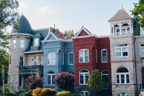 Colorful row houses in Capitol Hill, Washington, DC.