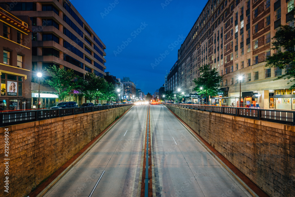 Connecticut Avenue at night, at Dupont Circle, Washington, DC