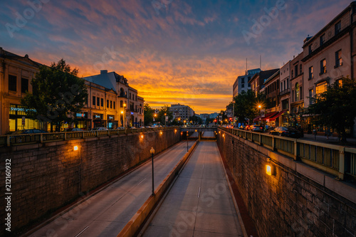 Connecticut Avenue at sunset, at Dupont Circle, in Washington, DC.