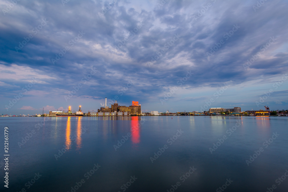 Stormy clouds over the Inner Harbor, in Baltimore, Maryland